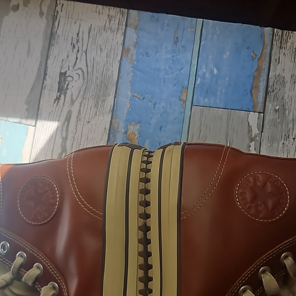CONVERSE ALL STAR TAN LEATHER HI TOP Unisex-MENS SIZE 10.5/ WOMENS SIZE 12.5 - Picture 5 of 10